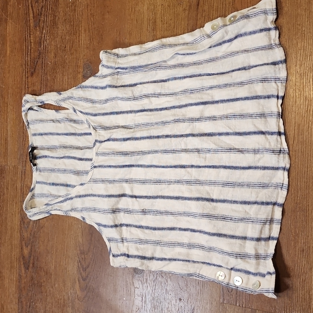 DREW Linen Blend Striped Tank with MOP buttons - Medium